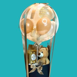 Globo Burbuja Aerostático Welcome Baby Boy con Peluche y Chocolates